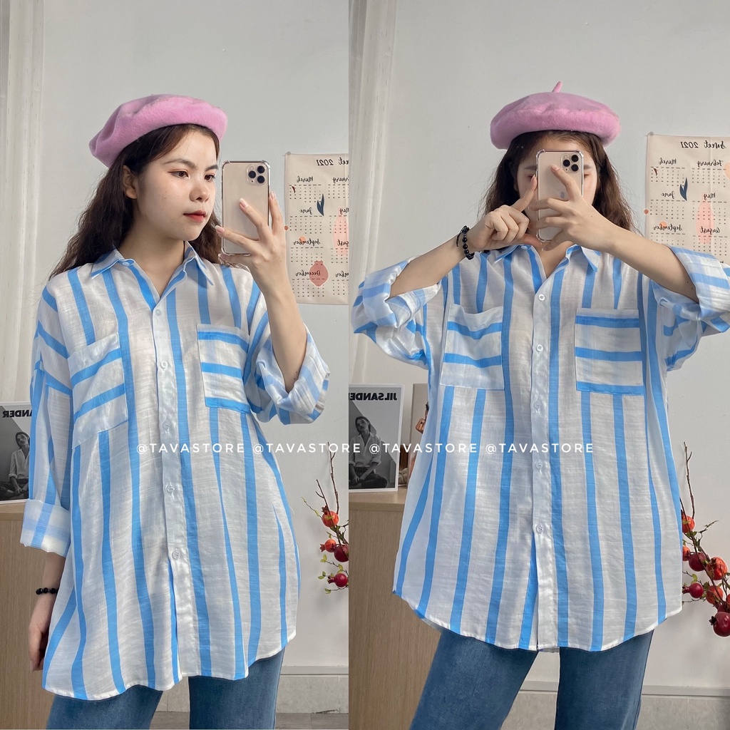 Áo sơmi sọc to 2 túi