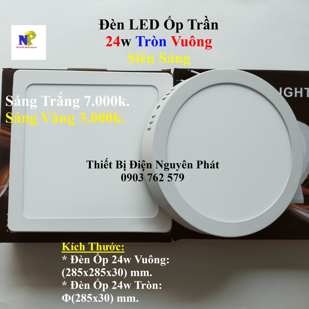 Đèn LED Ốp Trần 24w Tròn/Vuông Siêu Sáng - Tiết Kiệm Điện Năng