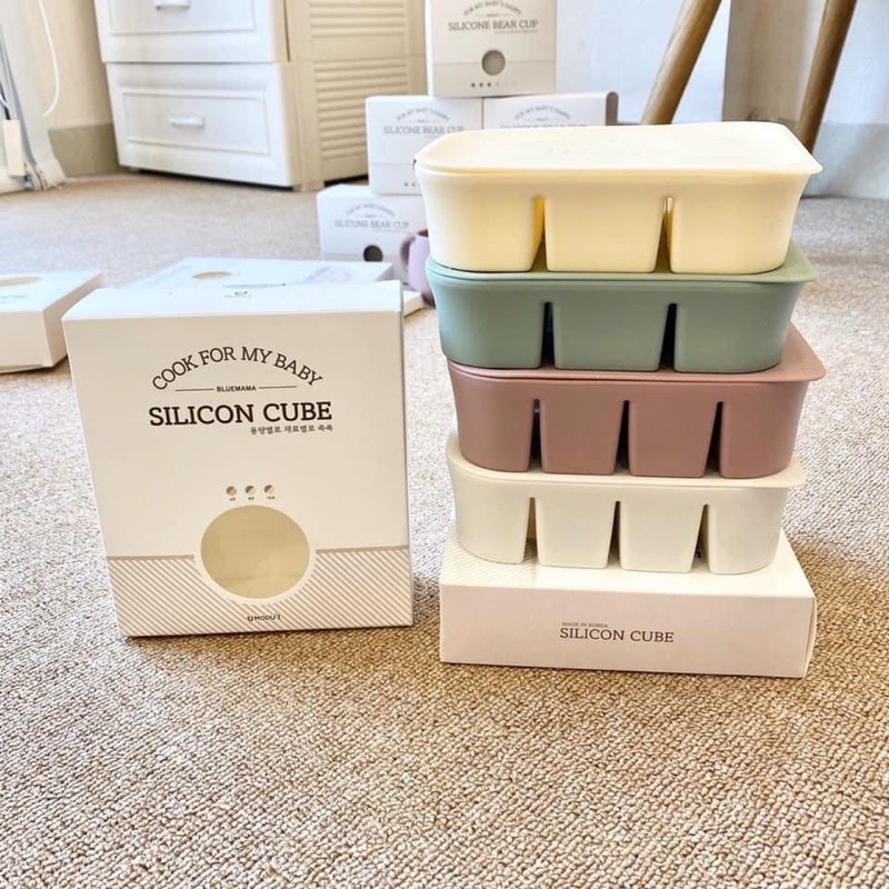 KHAY TRỮ ĐÔNG ĐỒ ĂN DẶM SILICON 12 ngăn TẶNG KÈM NẮP ĐẬY BLUEMAMA MODUI