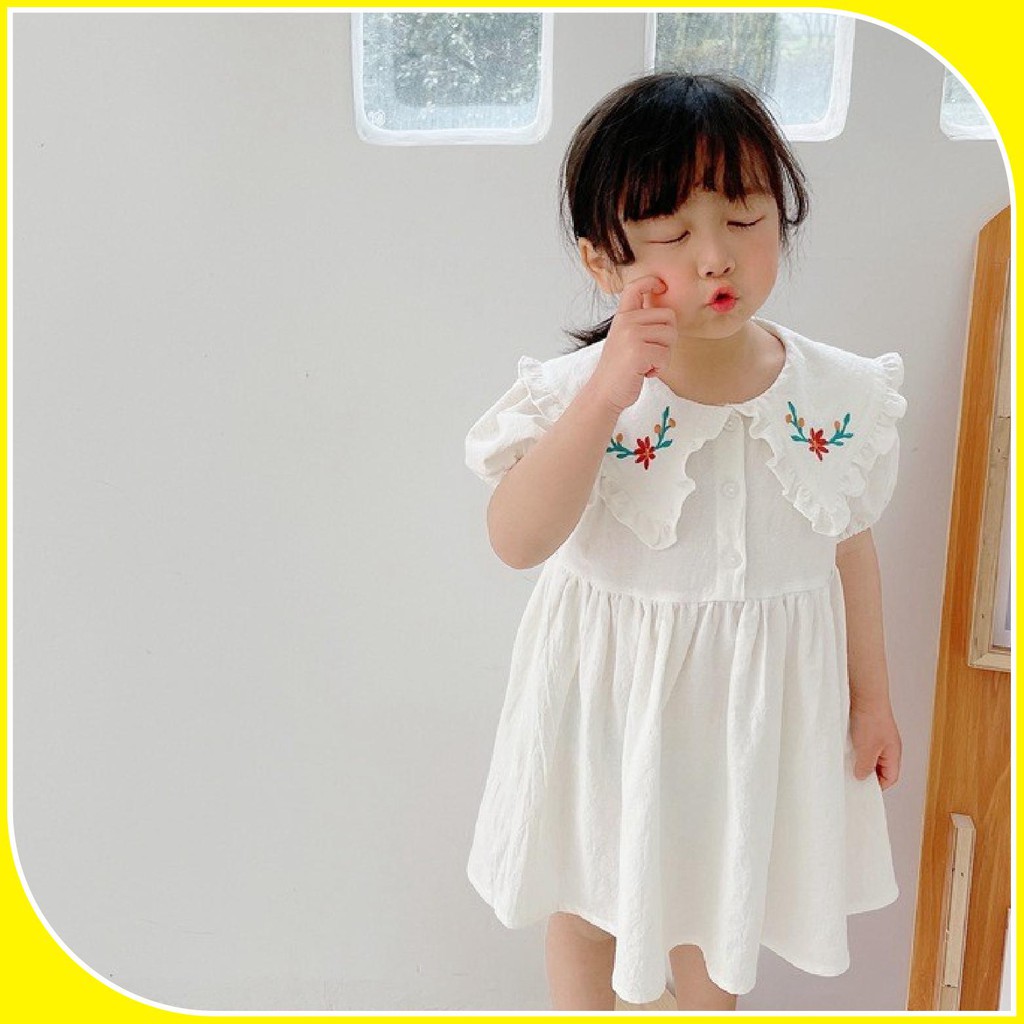 Váy thô trắng thêu hoa cổ cho bé sz 80-140, váy bé gái V011