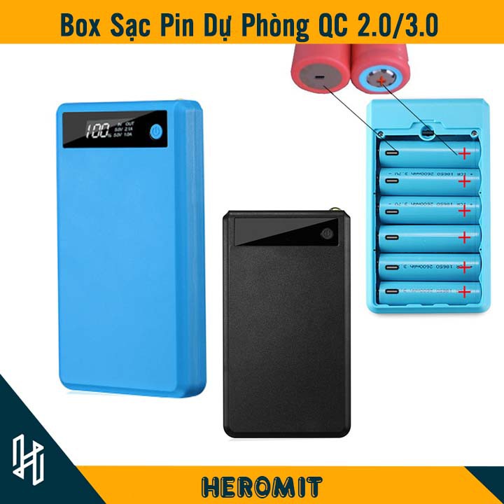 Box sạc dự phòng, box sạc nhanh 6 cell QC 3.0 (chưa pin)