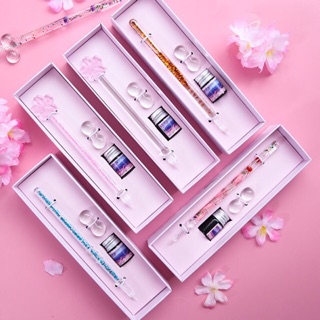 Set bút viết chữ hán kim tuyến chảy kèm lọ mực