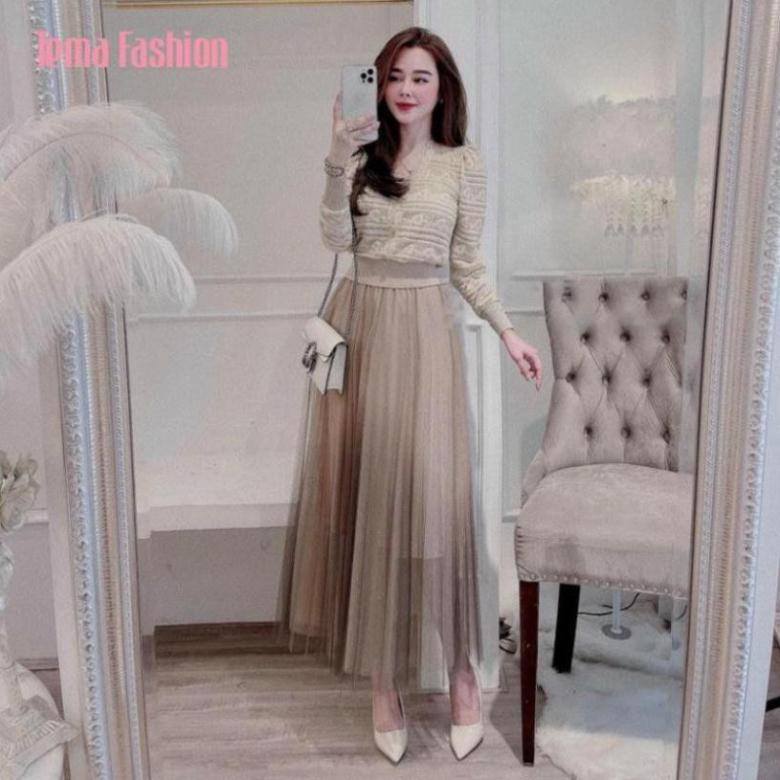 Chân Váy Xếp Ly Dáng Dài Nữ TEMA  Lưới Loang Hai Lớp Siêu Đẹp | BigBuy360 - bigbuy360.vn