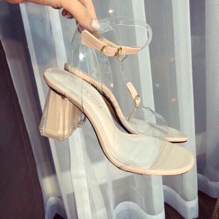 Sandal quai trong gót vuông