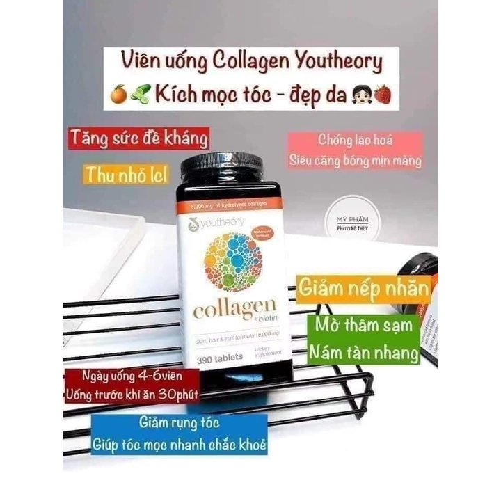 Viên uống Collagen Youtheory+ Biotin mỹ 390 viên