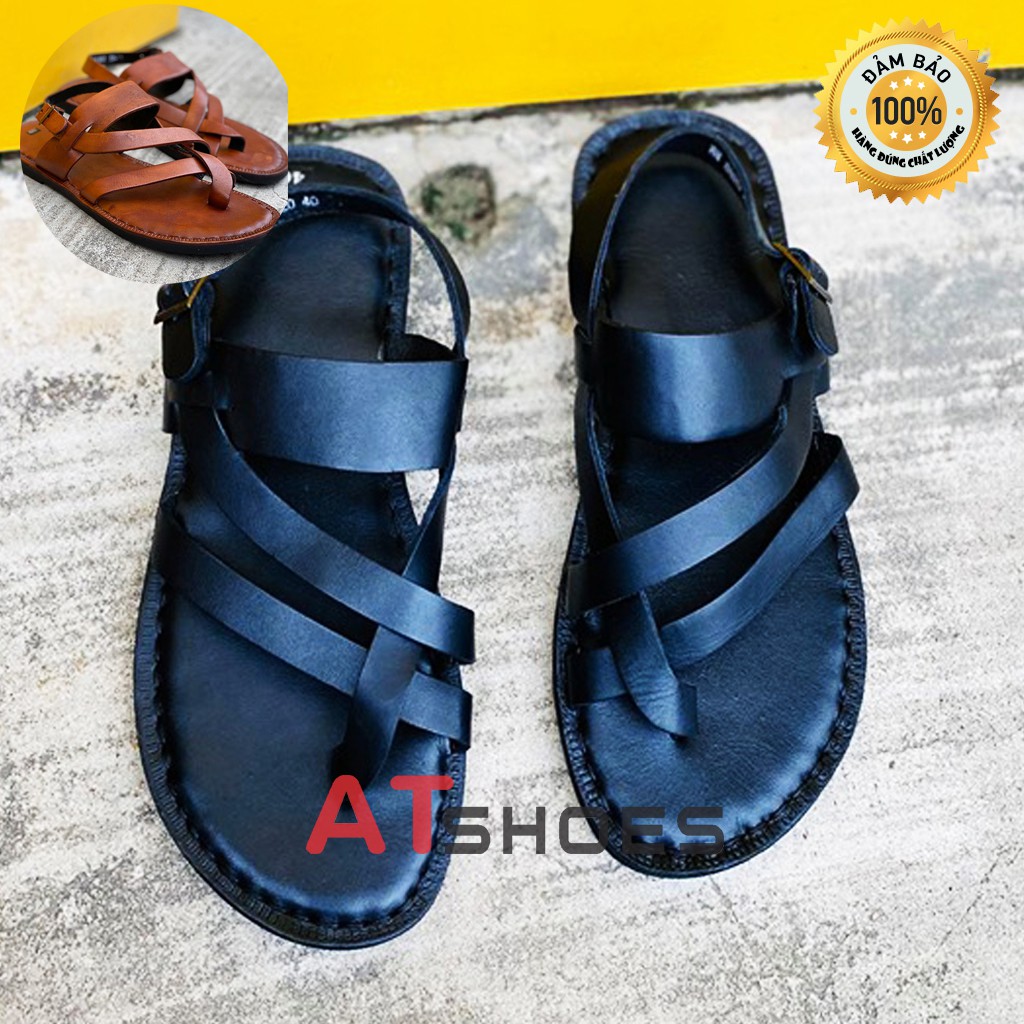 Dép Quai Hậu Dép Sandal Nam Da Bò Thật Atshoes DA882 (Đen - Nâu)