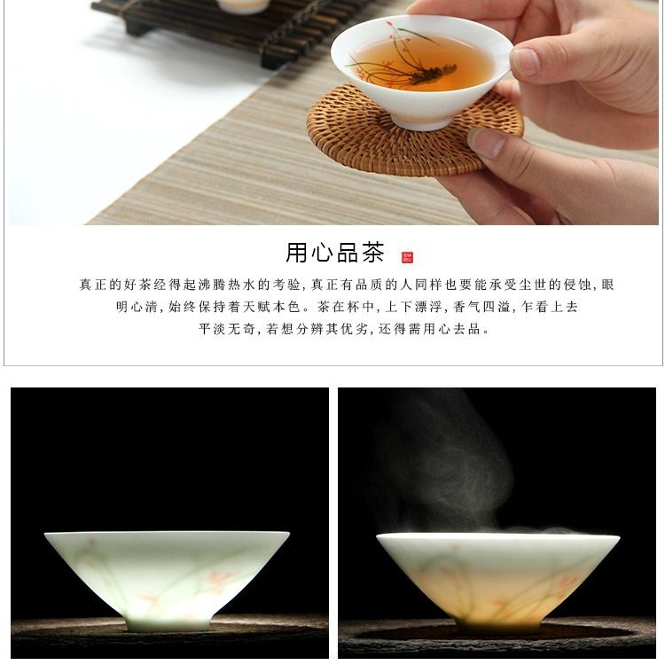 Bộ Tách Uống Trà Bằng Sứ Pu Màu Trắng Xanh Dương Vẽ Tay Phong Cách Kung Fu P1C6