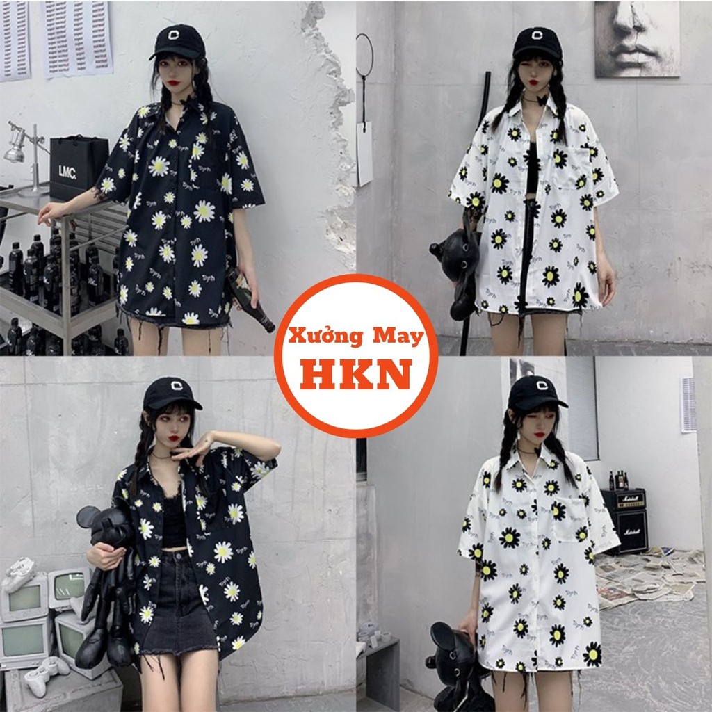 Áo Sơ Mi Hình Hoa Cúc Nam Nữ Free Size Kiểu Dáng Tay Lỡ Mã 009 Xưởng May HKN