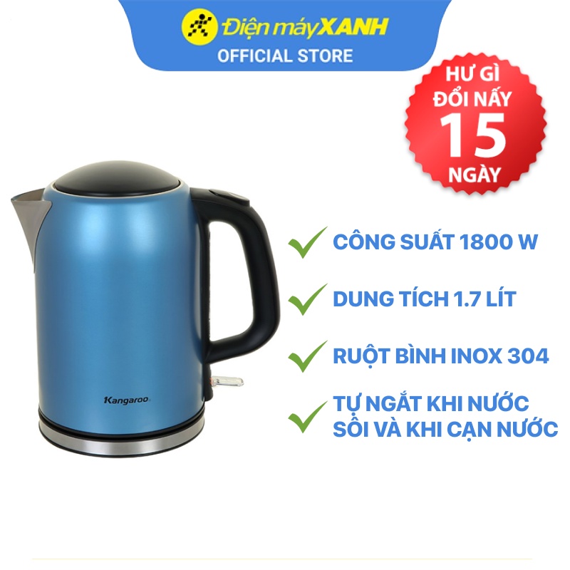 [Mã ELHADEV giảm 4% đơn 300K] Bình đun siêu tốc Kangaroo 1.7 lít KG17K1