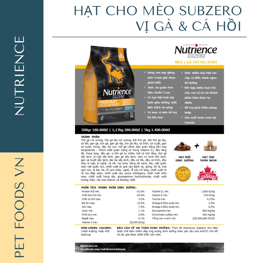 Hạt cho mèo NUTRIENCE Subzero Cat 5kg vị Gà, Cá Hồi &amp; Cá Trích