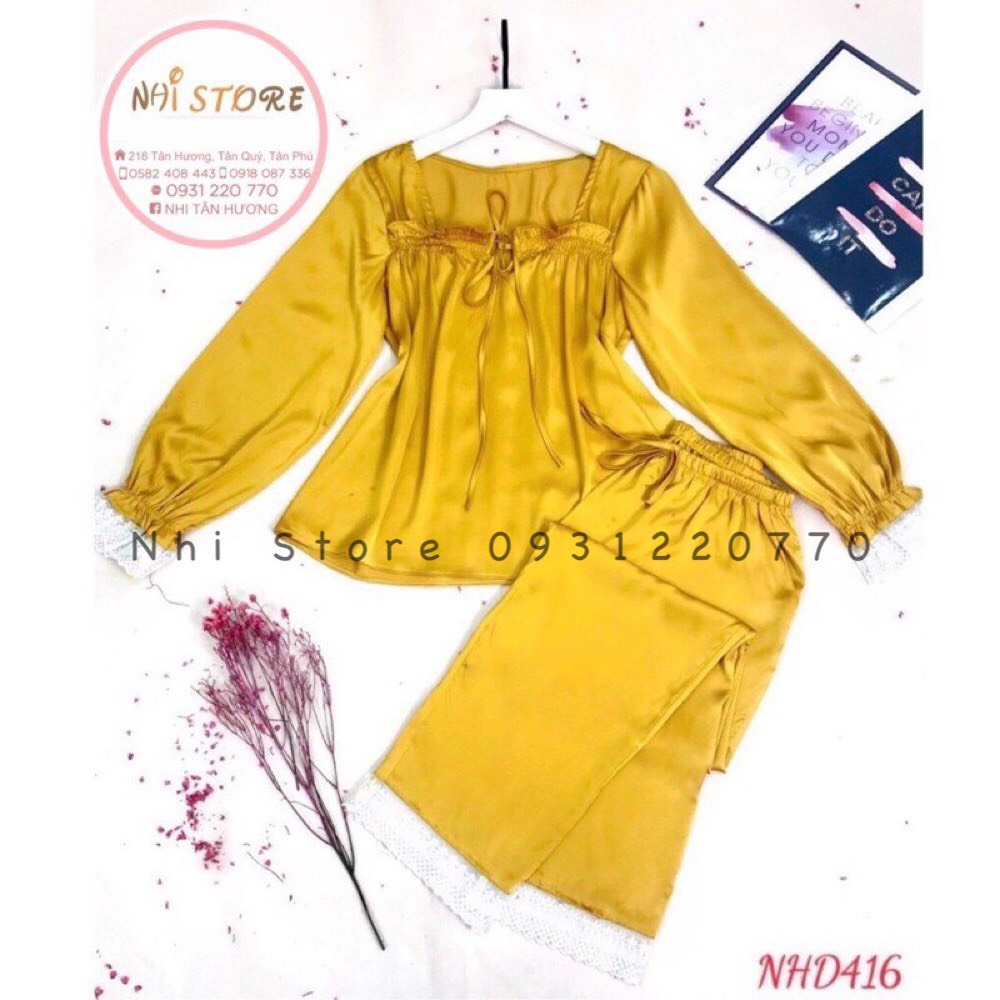 [FREESHIP 50K]SET BỘ NGỦ LỤA -PIJAMA TAY DÀI PHỐI REN CỔ U DỄ THƯƠNG LỤA LATIN NHISTORE FREESIZE DƯỚI 57KG | BigBuy360 - bigbuy360.vn