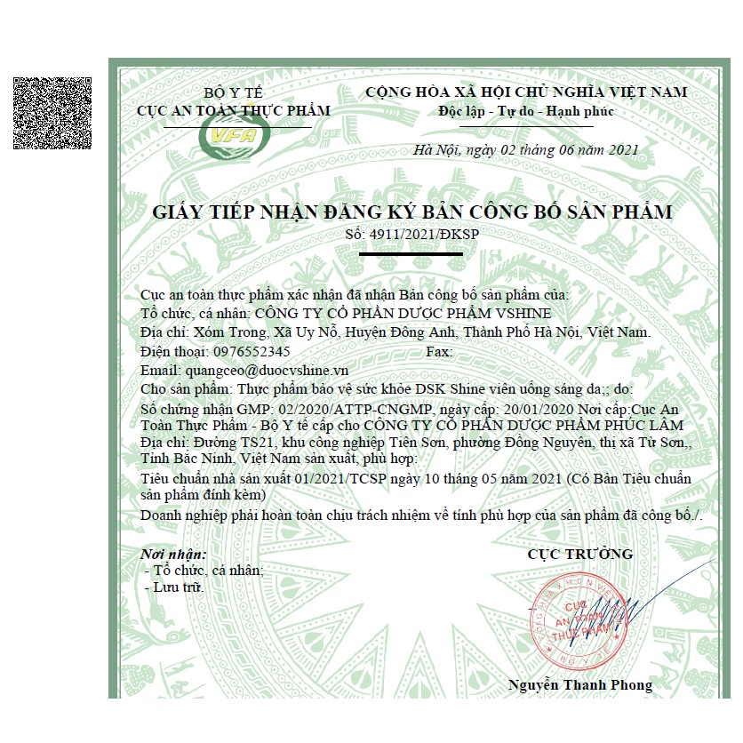 DSK Shine - Viên Uống Sủi Trắng Da , Sáng Da, Mờ Nám Vshine - Hộp 2 Tuýp