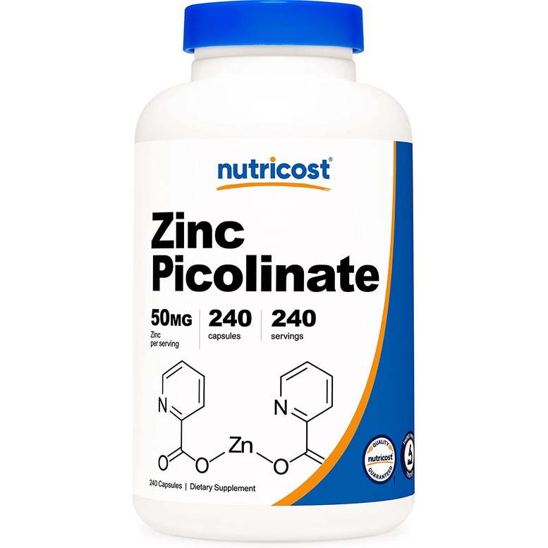 Nutricost Zinc Picolinate 50mg Viên Uống Bổ Sung Kẽm Hàm Lượng Cao, Hỗ Trợ Khả Năng Nam Giới (240 Viên)