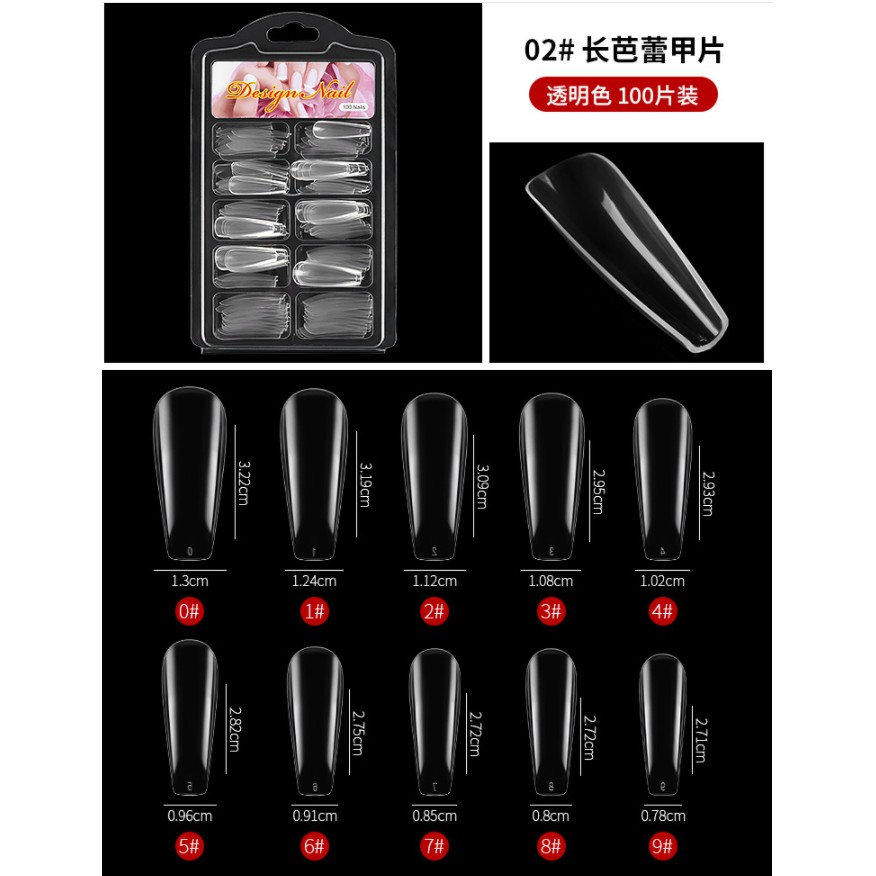Set 100 móng tay giả dài trong suốt màu sắc bằng acrylic DIY