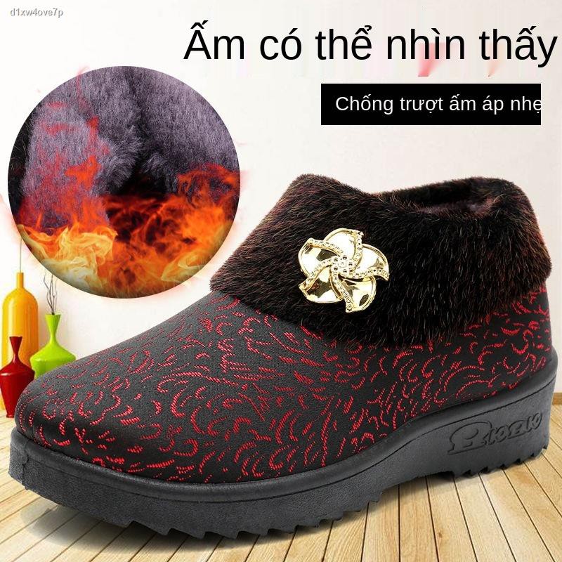 Giày vải bà già mùa đông bắc kinh, nữ đế nhung, ấm áp, mềm chống trơn trượt, các mẹ trung niên và người già, bông