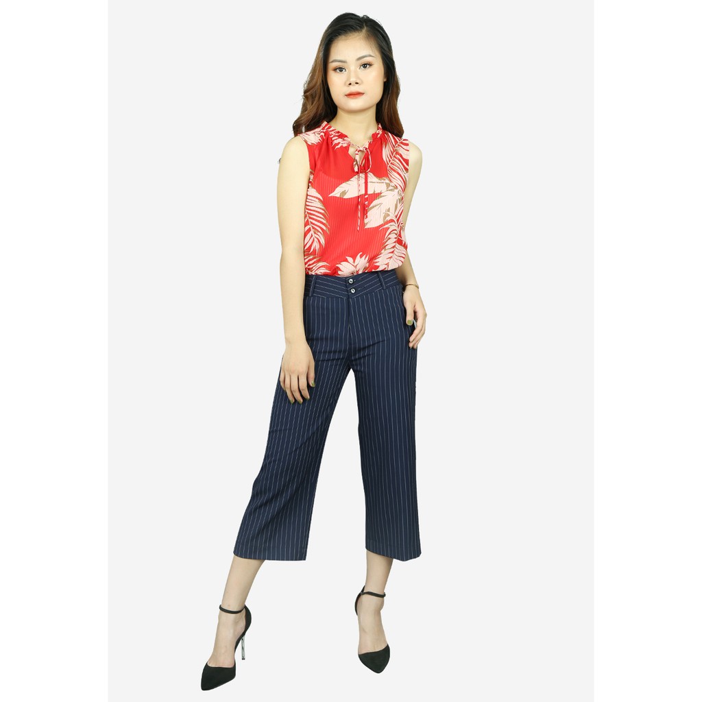 Quần ống sớ thô tím than kẻ tăm trắng 2 khuy cạp 6 cm The One Fashion QL173KETT