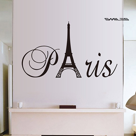 Sticker Dán Tường Họa Tiết Hình Tháp Eiffel Và Chữ Tiếng Anh Dùng Trang Trí Nhà