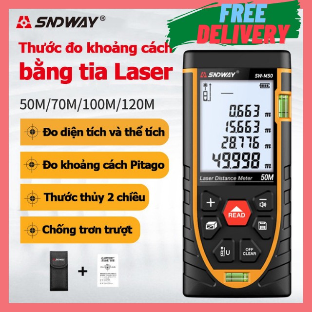 MÁY ĐO KHOẢNG CÁCH THƯỚC ĐO KHOẢNG CÁCH BẰNG TIA LASER SNDWAY LOẠI 50M - 70M - 100M ĐA NĂNG MỚI