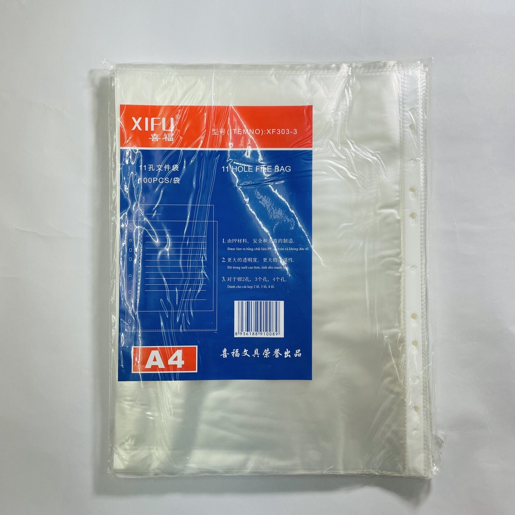 Bìa Lá Lỗ Nhựa A4, Bìa Đục Lỗ, Bìa Đựng Hồ Sơ 400g XF303-3