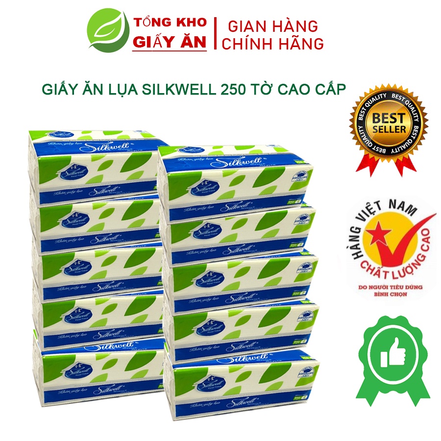 Combo SỐC 1 thùng 36 gói Giấy ăn Silkwell 250 tờ khổ 200, khăn giấy rút lụa siêu mềm mịn không tẩy trắng hàng chính hãng