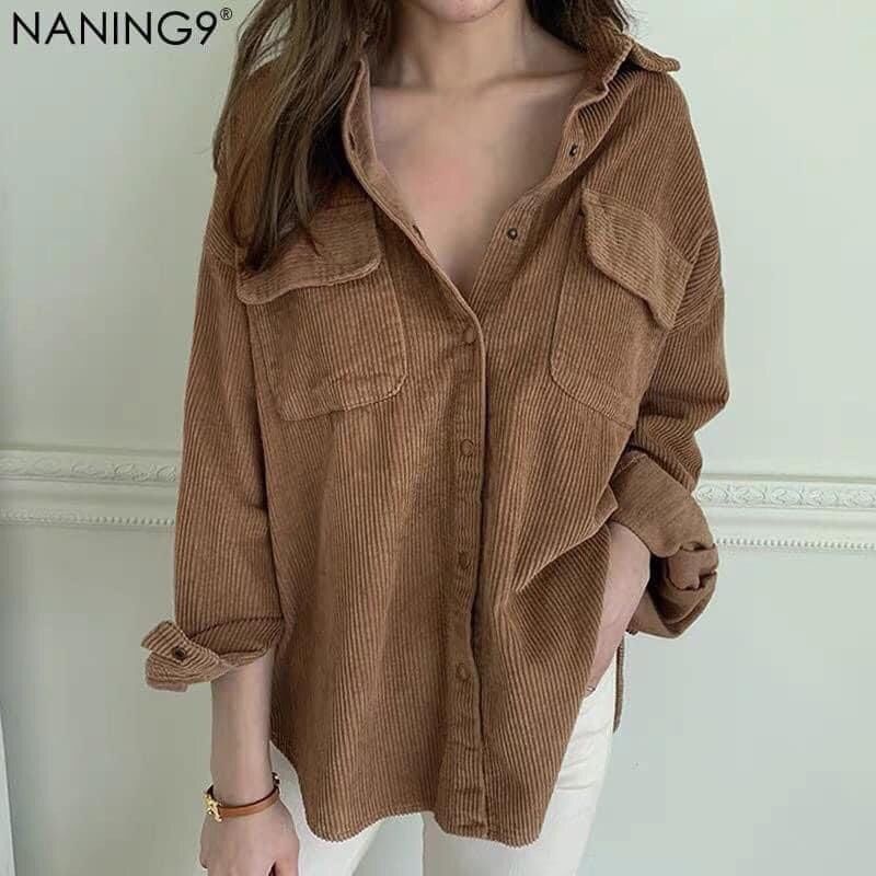 Áo Sơ Mi Nhung Gân Ulzzang Fom Rộng QC