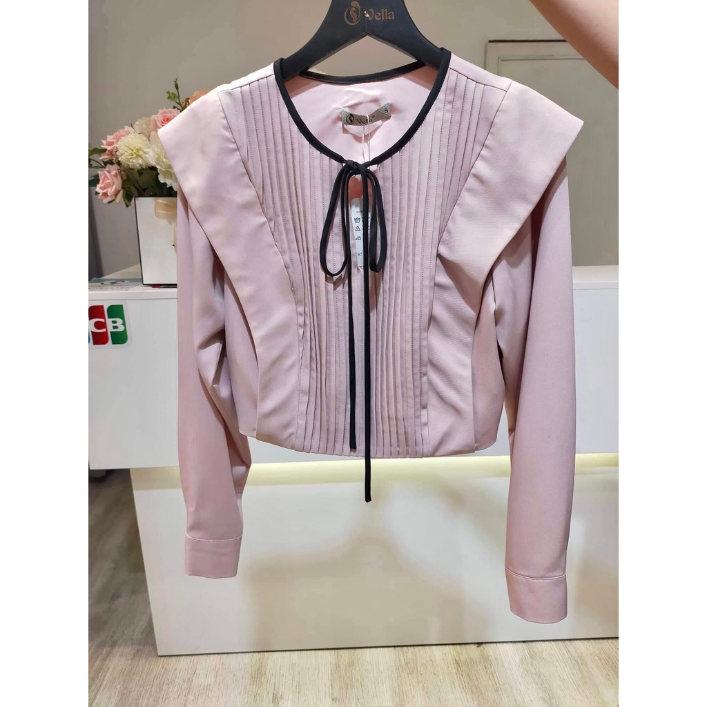 Áo crotop nữ tay dài phối nơ trước trẻ trung Vella Fashion VA22040