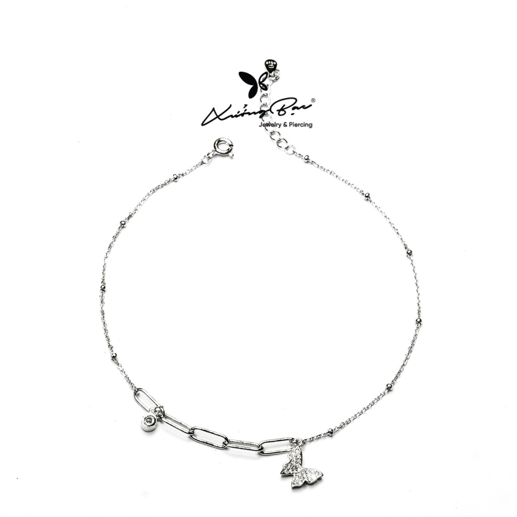 Lắc chân bạc 925 đẹp cho nữ Xưởng Bạc thiết kế đeo chân. Lắc chân bạc 925, lắc bạc thiết kế hình xích Butterfly LC1.310