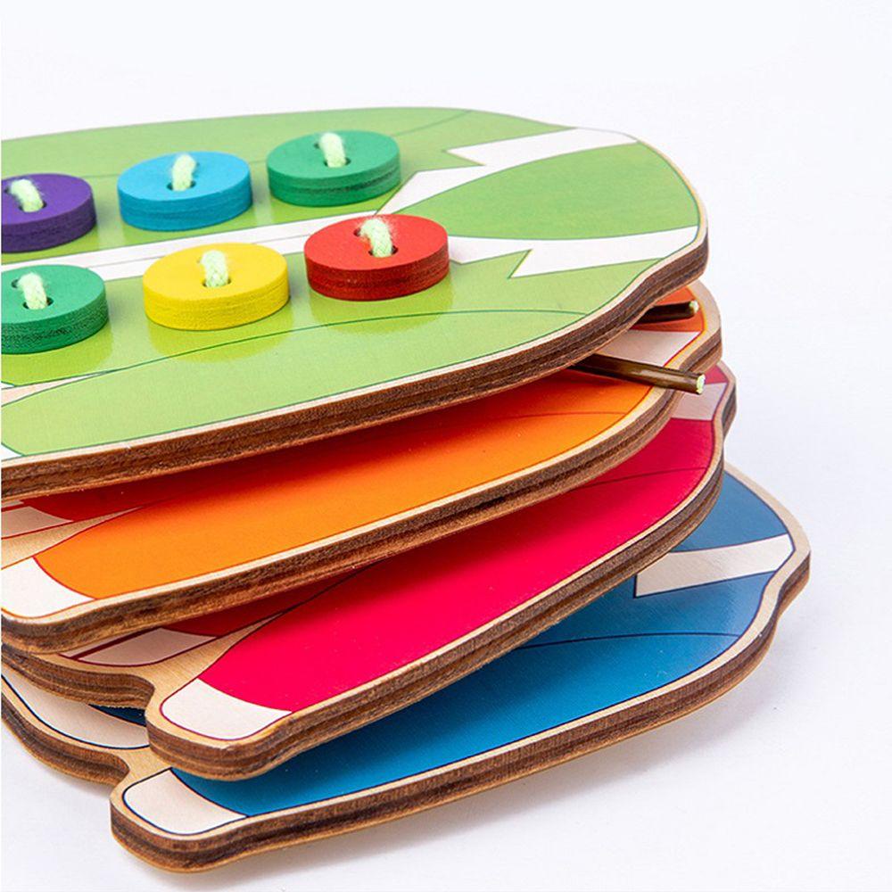 JARRED Boys  Girls Puzzle Threading Toy Shoelace Educational Toys Shoelace Sewing Button Game Learn Basic Skills Wooden Early Childhood Threading Board Concentration Hand-knitted Play Home Toy/Multicolor