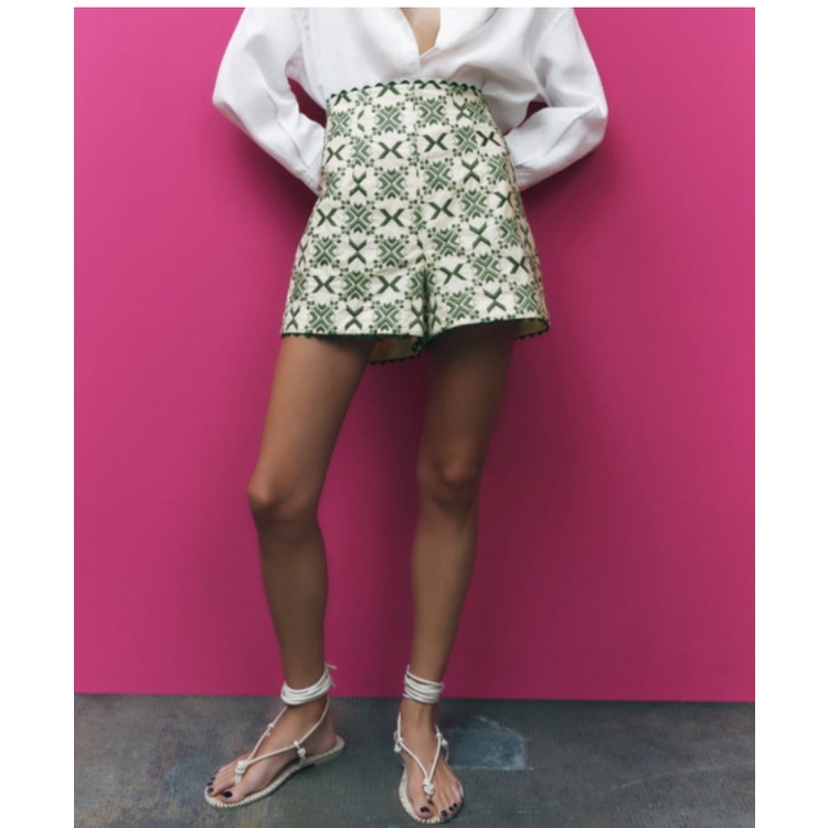 Zara Quần Short Thêu Họa Tiết Thời Trang Mùa Hè Cho Nữ 7563047