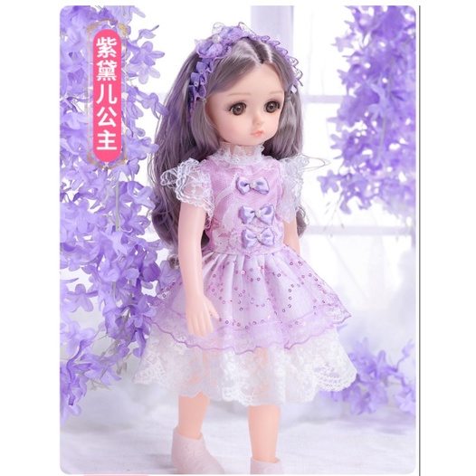 Búp Bê Doll 3D Mắt Ngọc Biết Hát , Phát Nhạc 160 Âm Thanh Kèm Phụ Kiện (Tím)