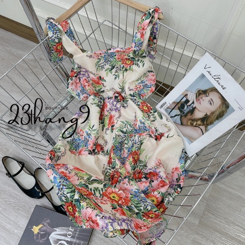 Váy hoa nhí đầm 2 dây vintage dáng mini chất thô đũi cao cấp đi biển đi phố babydoll 23thang9 boutique