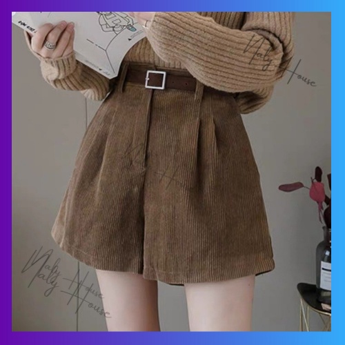 Quần Short Nhung Cạp Cao 3 Màu Đen, Be, Nâu Siêu Xinh , Siêu Sang