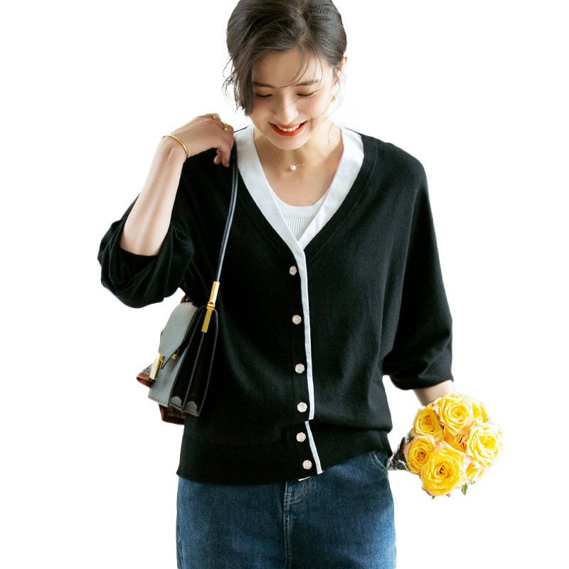 Áo Khoác Cardigan Len Cổ Chữ V Dáng Rộng Tay Cánh Dơi Phong Cách Thời Trang Hàn Quốc 2020 Dành Cho Nữ