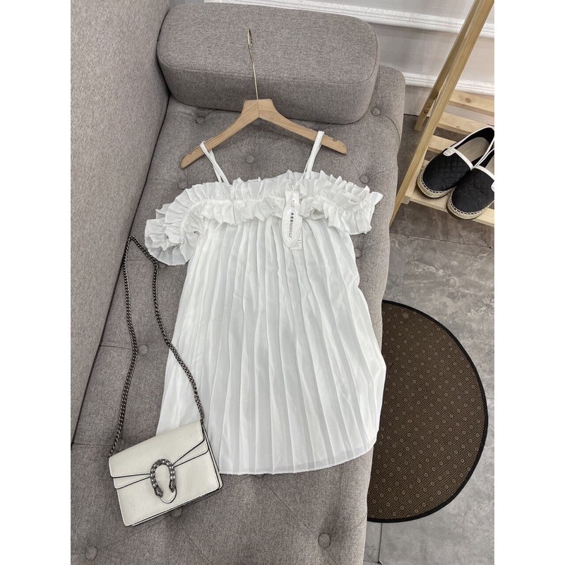 SUV005 Váy 2 dây viền bèo dáng xòe xếp ly Đầm nữ trắng 2s đi chơi đi tiệc sexy babydoll cute tiểu thư bánh bèo công chúa | BigBuy360 - bigbuy360.vn