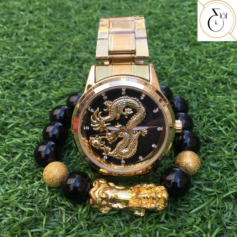 Đồng hồ Nam RỒNG Vàng Chống  nước- Fngeen Gold Dragon Tặng Vòng Tỳ Hưu + Dụng cụ tháo mắt