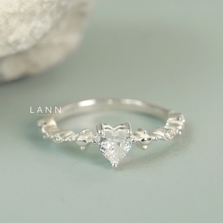 Nhẫn thân mảnh mặt tim đá cách đá bạc s925 lann r311
