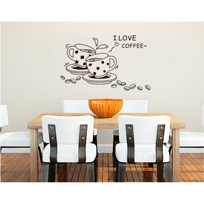 Decal trang trí tường 2 ly I Love Coffee