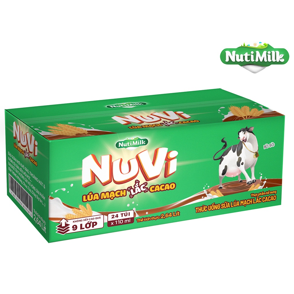 Sữa Lúa Mạch Lắc Cacao Nuvi 110ml Giúp Bé Phát Triển Trí Não, Chiều Cao Cho Bé-TUH