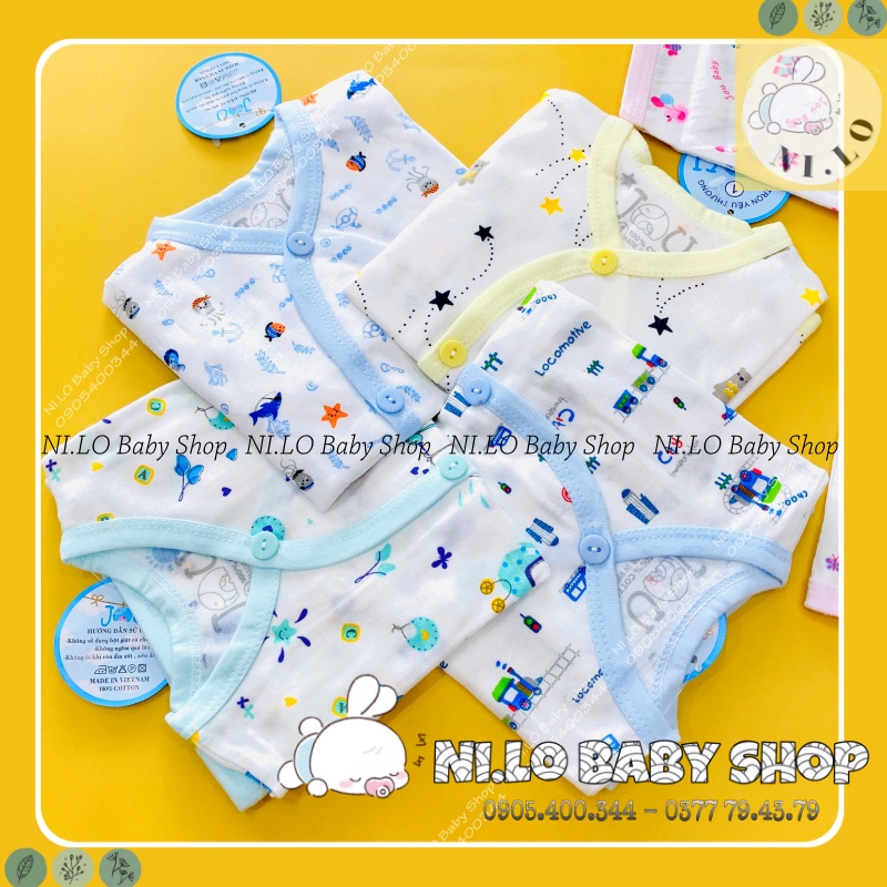 Áo sơ sinh dài tay cài xéo Họa Tiết JOU, chất vải cotton 100% cao cấp mềm mịn, thoáng mát {Ảnh thật}