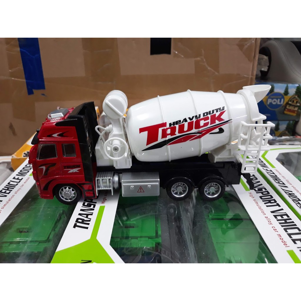 đồ chơi trẻ em Xe trộn bê tông có âm thanh và đèn xe có cabin bằng kim loại mô hình tỉ lệ 1:38