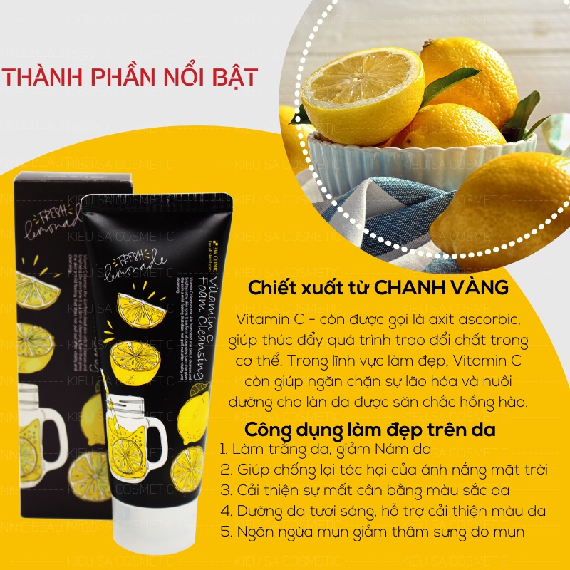 Sữa Rửa Mặt 3W Clinic Vitamin C Foam Cleansing Chiết Xuất Chanh