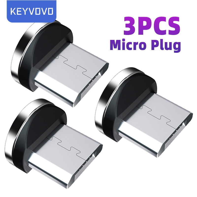 Set 3/1 Giắc Cắm Nam Châm 2 Pin Micro USB Type C Cho Cáp Sạc Android
