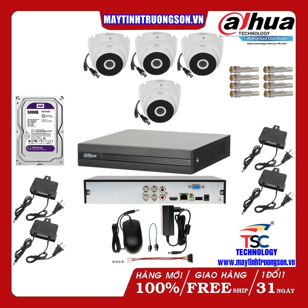 Combo Camera TSCD44D DAHUA 4 Mắt Cam 2M Dahua DSS | Kèm Ổ Cứng Lưu Trữ 2Tb/ 2000Gb