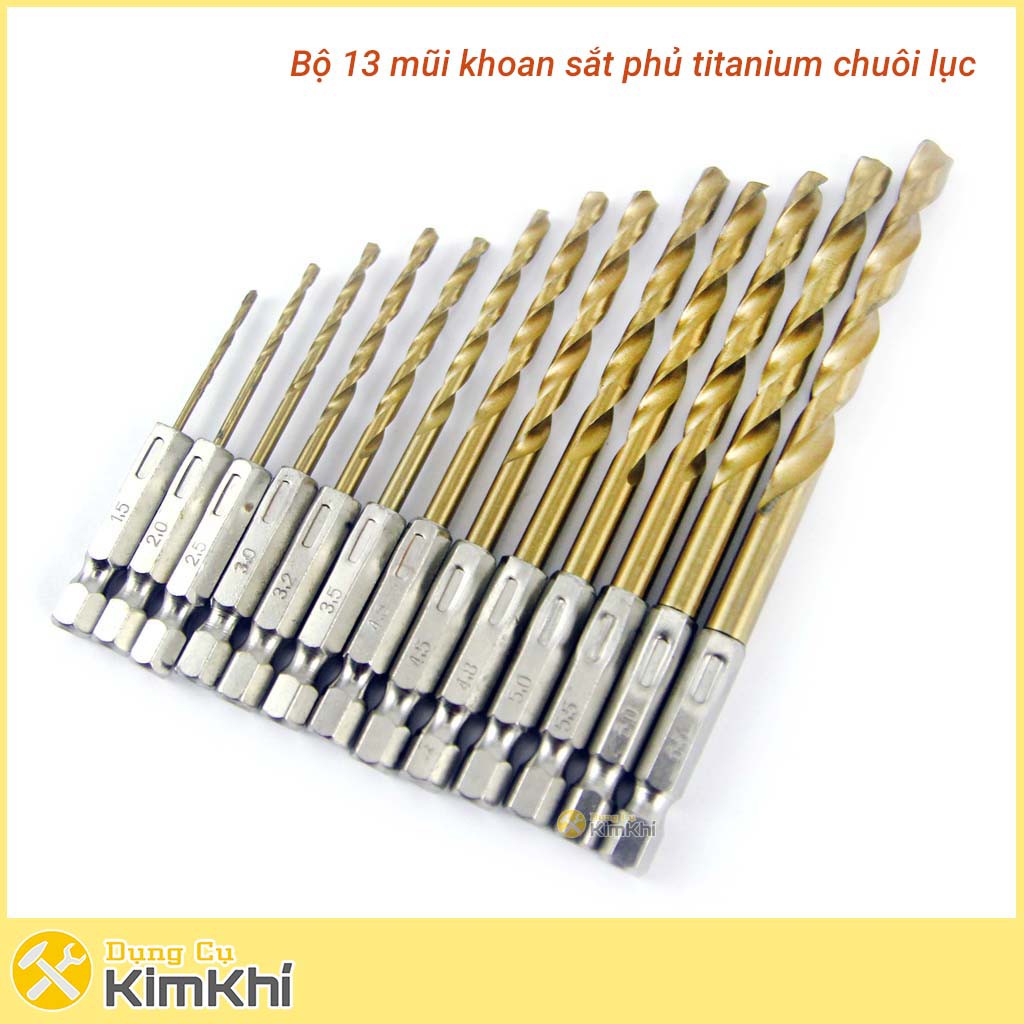 Bộ 13 mũi khoan xoắn chuôi lục giác phủ Titanium 1.5-6.5mm