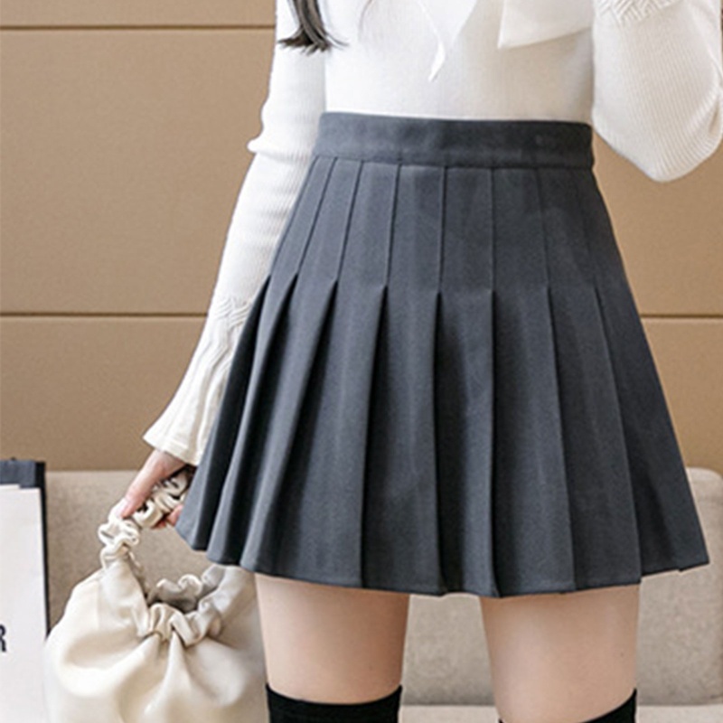 Chân Váy Chữ A Lưng Cao Xếp Li Màu Trơn