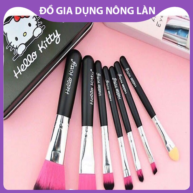 Bộ cọ trang điểm 7 món Hello kitty hộp thiếc đáng yêu xinh xắn tiện lợi, thích hợp cầm tay đi làm, đi du lịch NL Shop