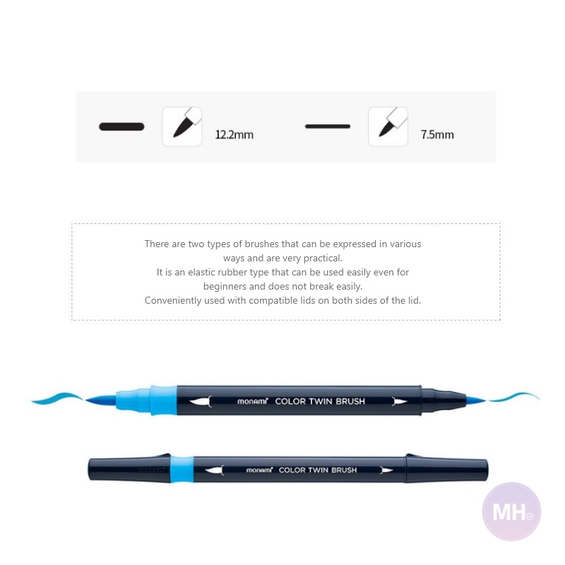 Monami Color twin brush pen Set / 6 Color / Calligraphy pen set