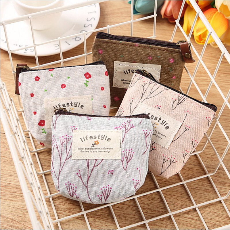 Ví Nữ Mini Vải Canvas Kích Thước 9x9cm Đựng Tiền Lẻ - Bóp Mini Đựng Vé Xe