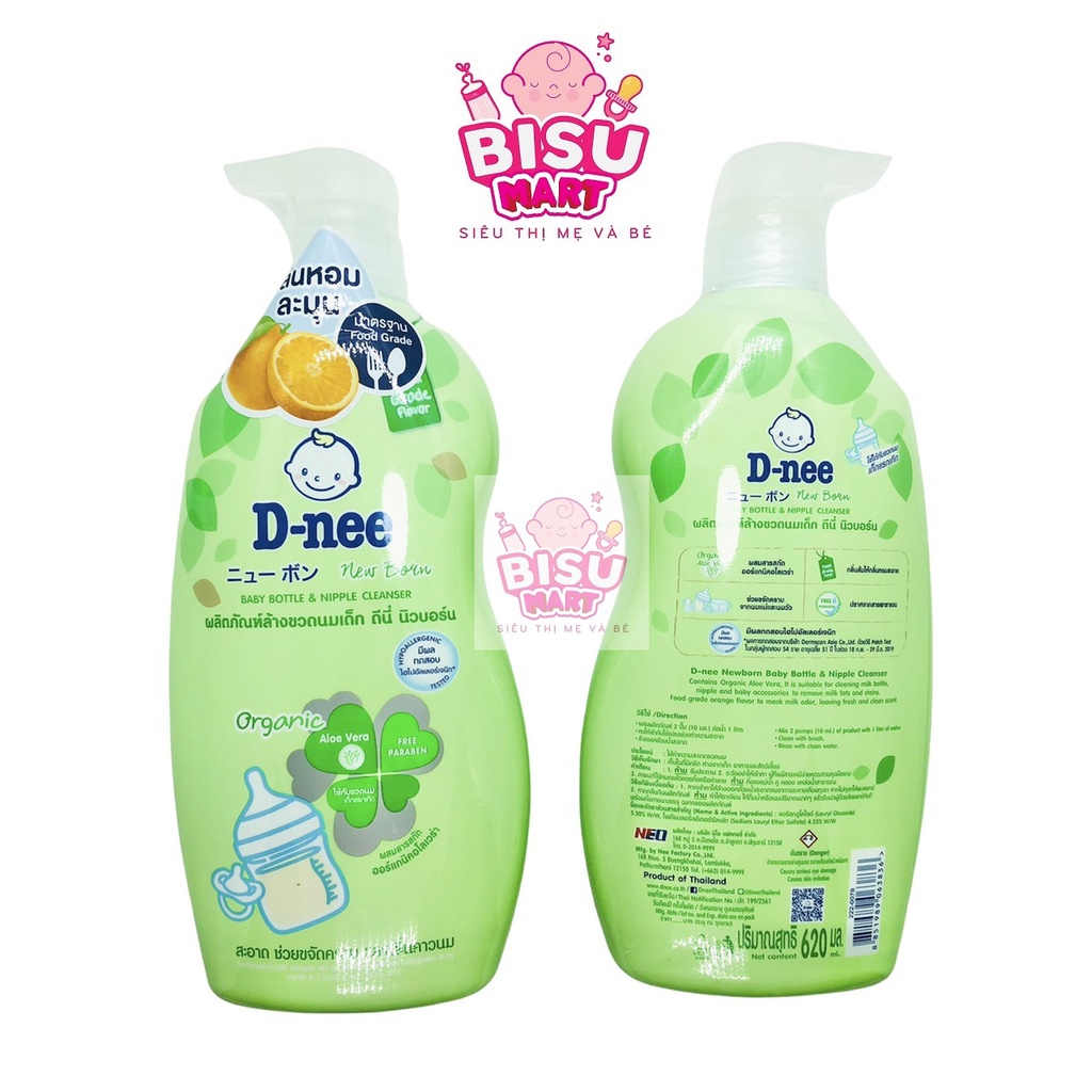 Combo Nước rữa bình sữa và rau quả Organic DNEE Chai 620ml và Túi 600ml