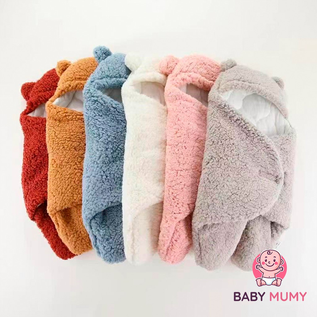 Chăn Ủ Gấu Lông Cừu Mềm Mịn Cho Bé Loại Dày 3 Lớp Trần Bông Siêu Ấm